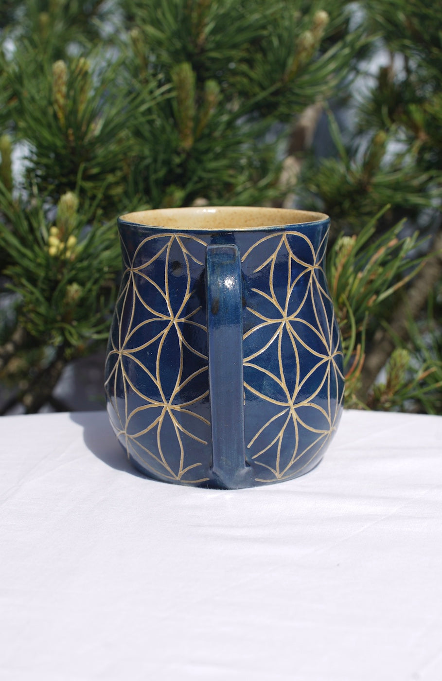 Flower of life mug blue sgraffito