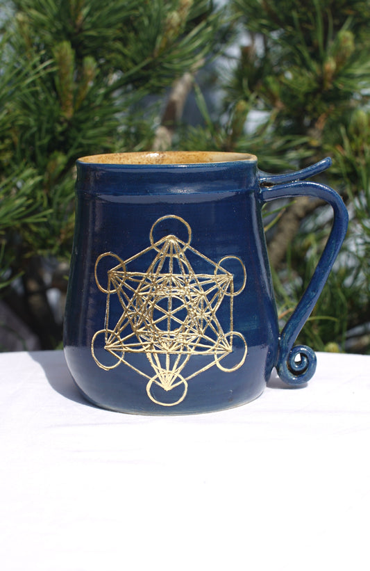 Tasse antik Metatrons Würfel Echt-Gold 24kt