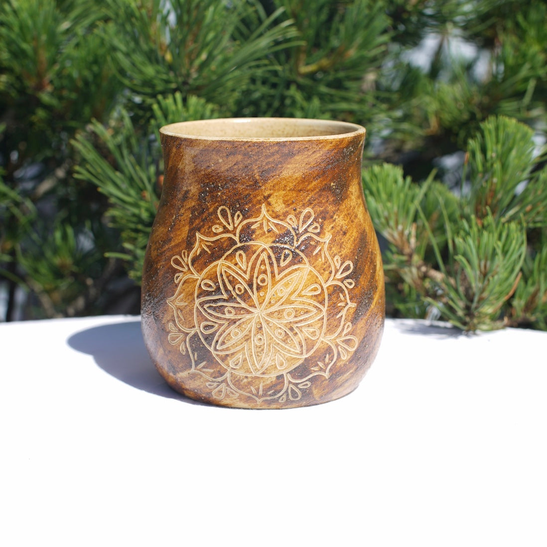 Mandala healing clay mug