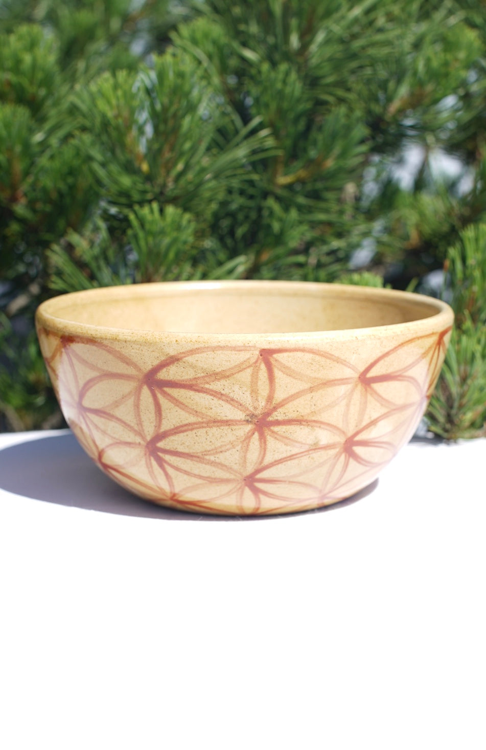 XL cereal bowl with flower of life and spiral in cinnamon