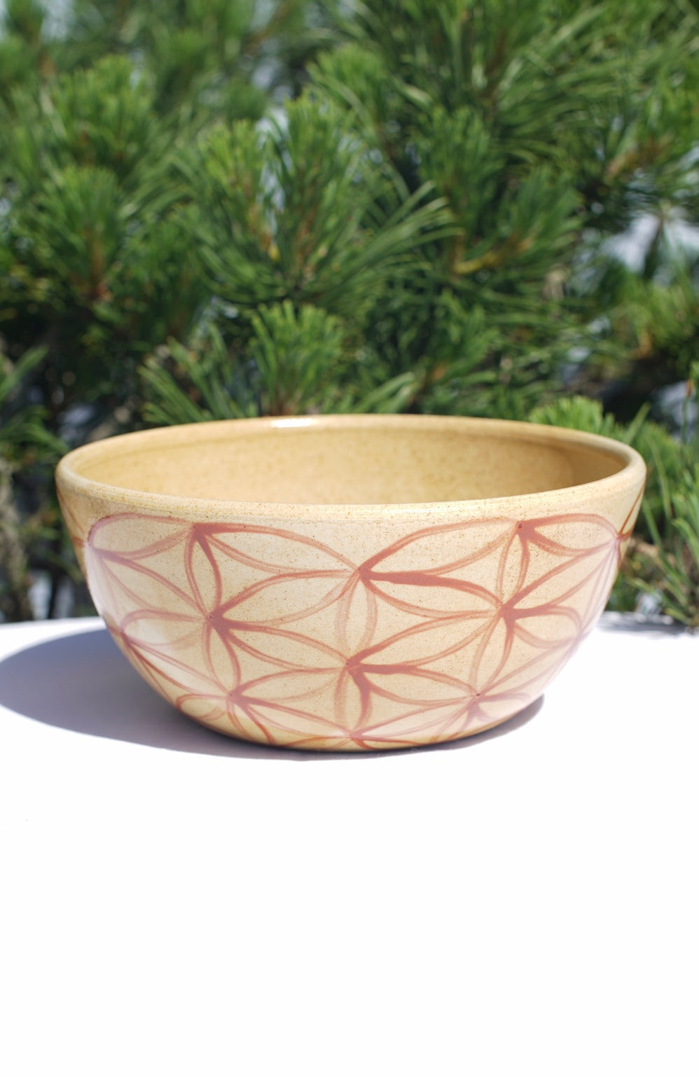 XL cereal bowl with flower of life and spiral in cinnamon
