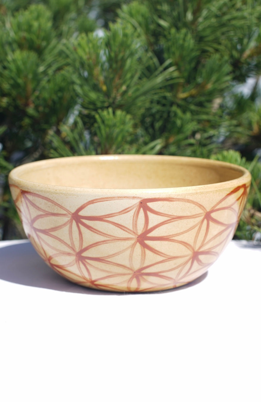 XL cereal bowl with flower of life and spiral in cinnamon