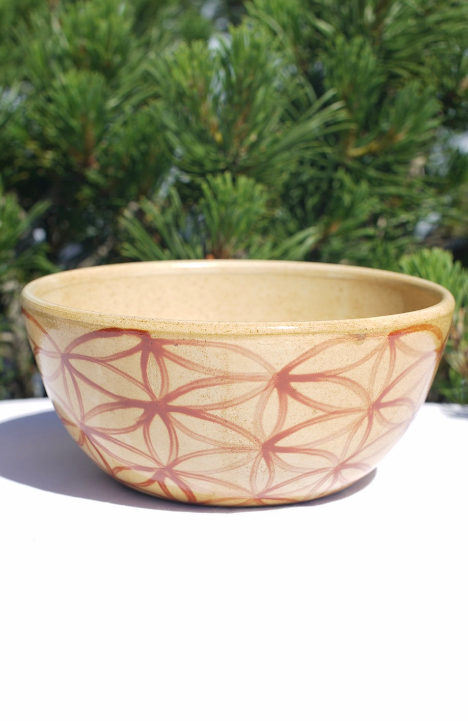 XL cereal bowl with flower of life and spiral in cinnamon