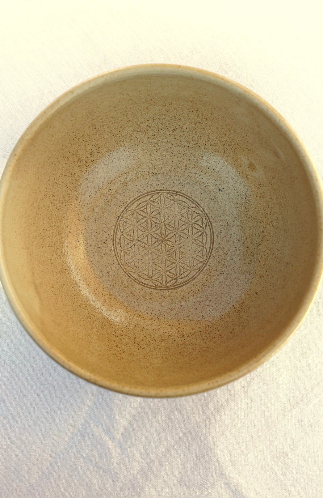 XL cereal bowl with flower of life and spiral in cinnamon